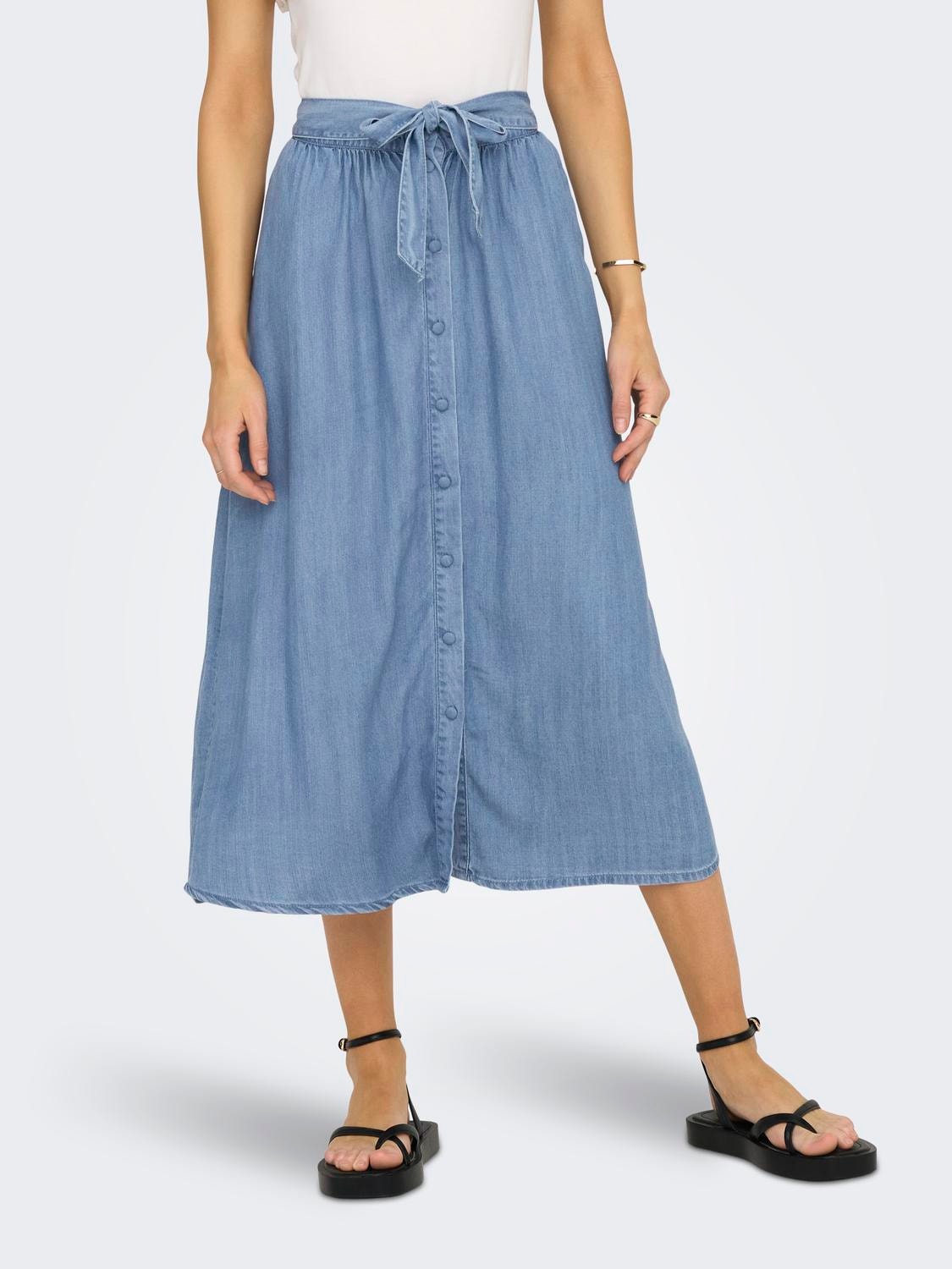 ONLY High waist Lange rok -Light Blue Denim - 15291712