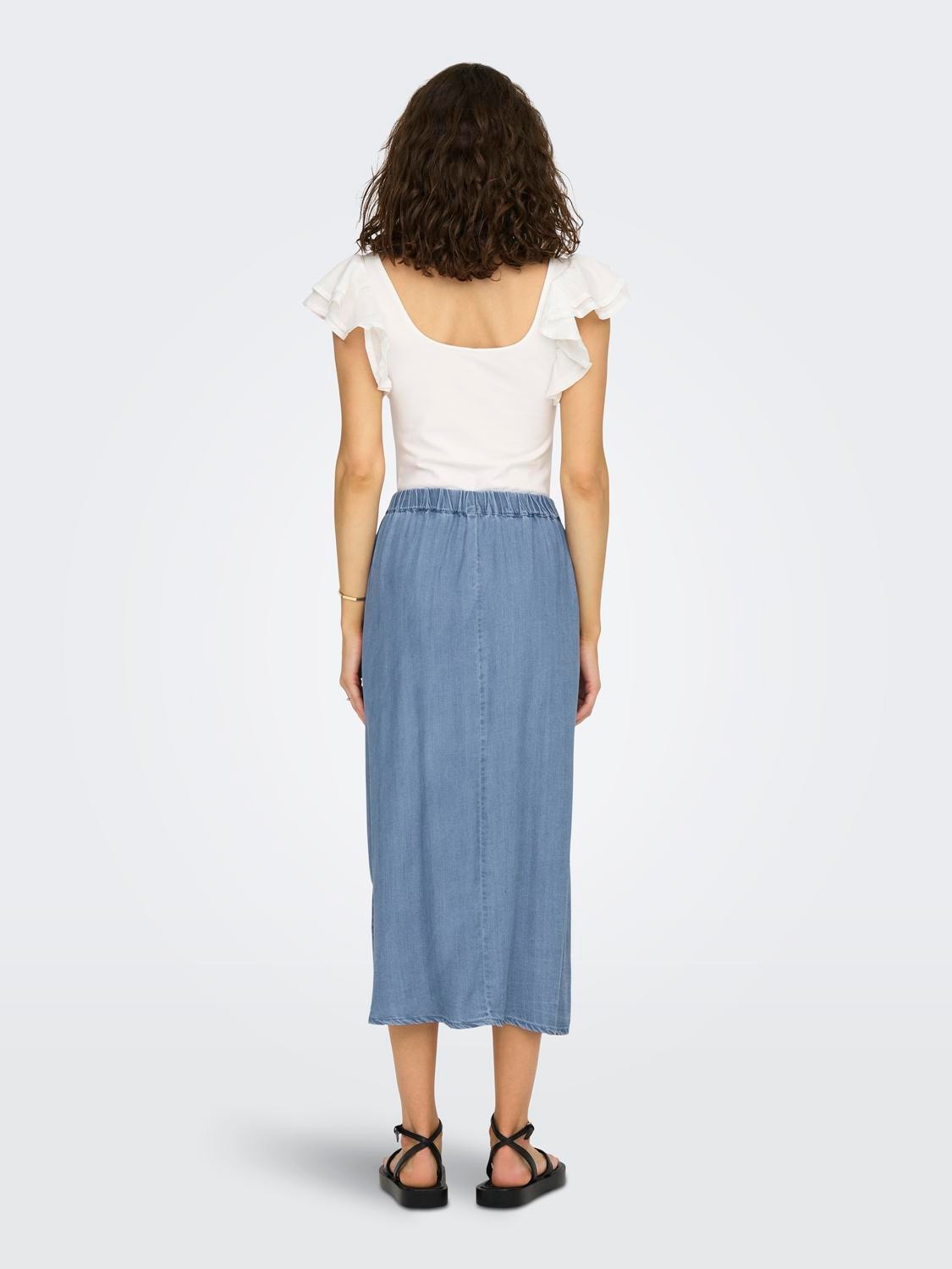 ONLY High waist Long skirt -Light Blue Denim - 15291712