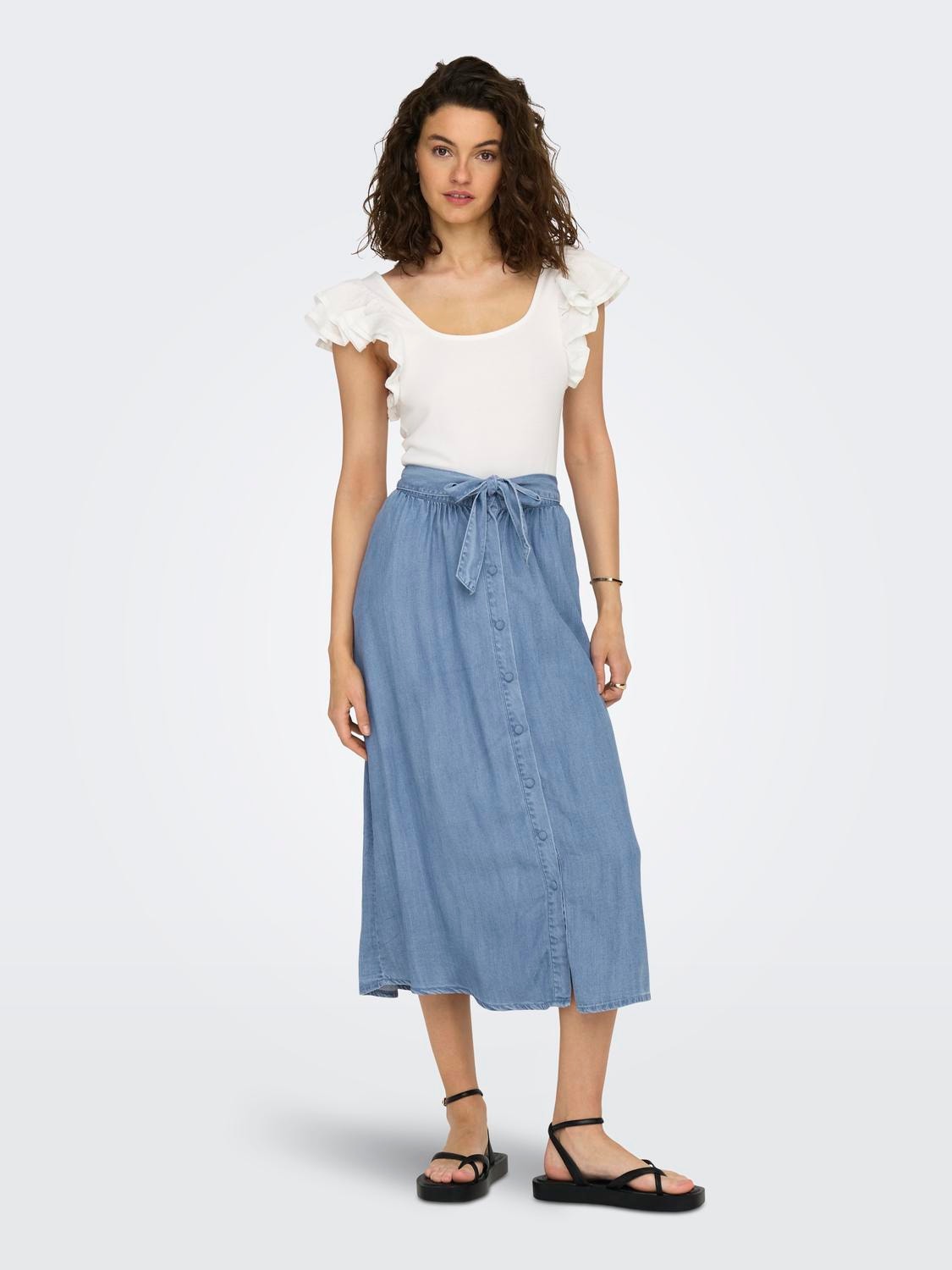 ONLY High waist Lange rok -Light Blue Denim - 15291712