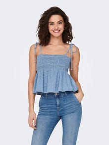 ONLY Square neck top with smock detail -Medium Blue Denim - 15291724