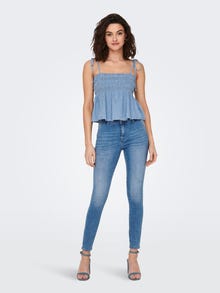 ONLY Square neck top with smock detail -Medium Blue Denim - 15291724