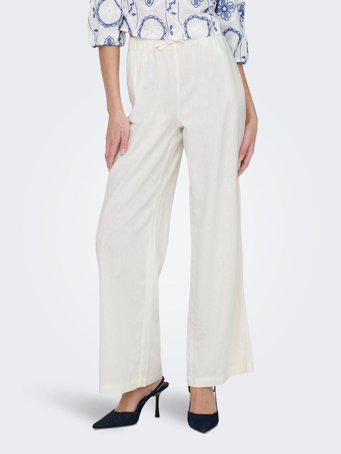 ONLY Pantalons Loose Fit Taille moyenne -Cloud Dancer - 15291807