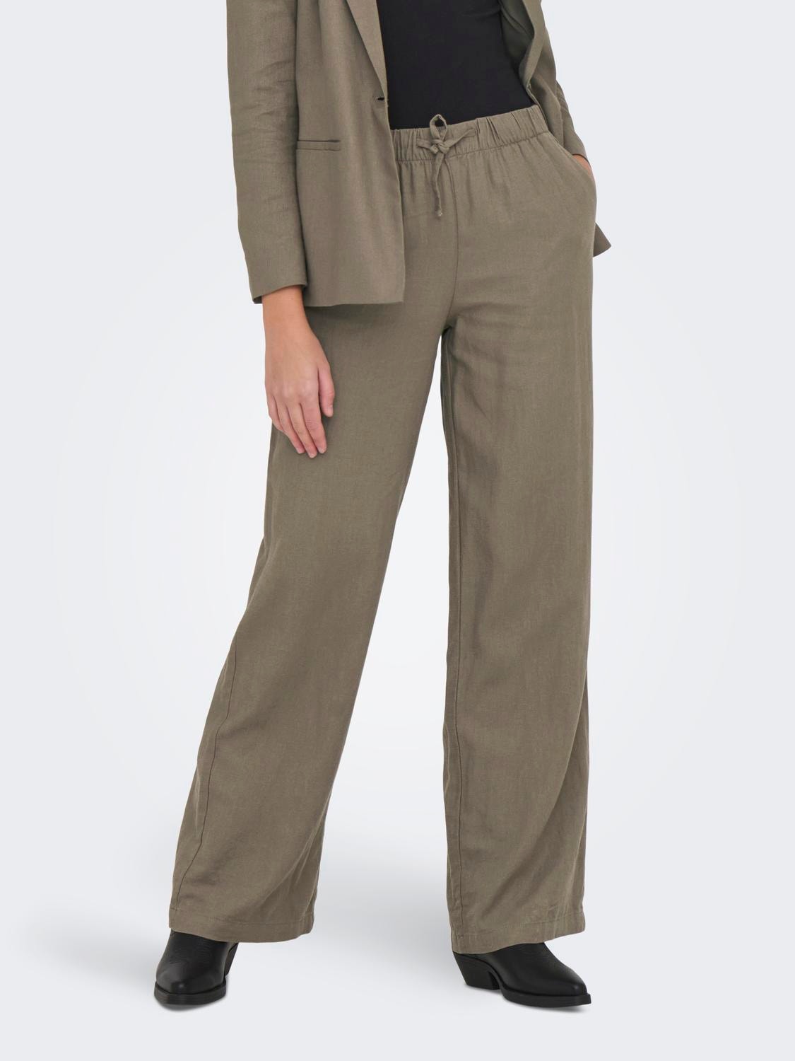 ONLY Drawstring linen trousers -Walnut - 15291807