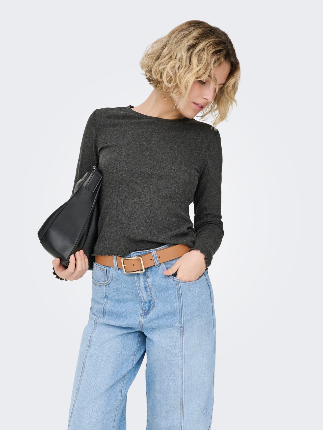 ONLY Tavapärane lõige Ümmargune kaelus Top -Dark Grey Melange - 15291987