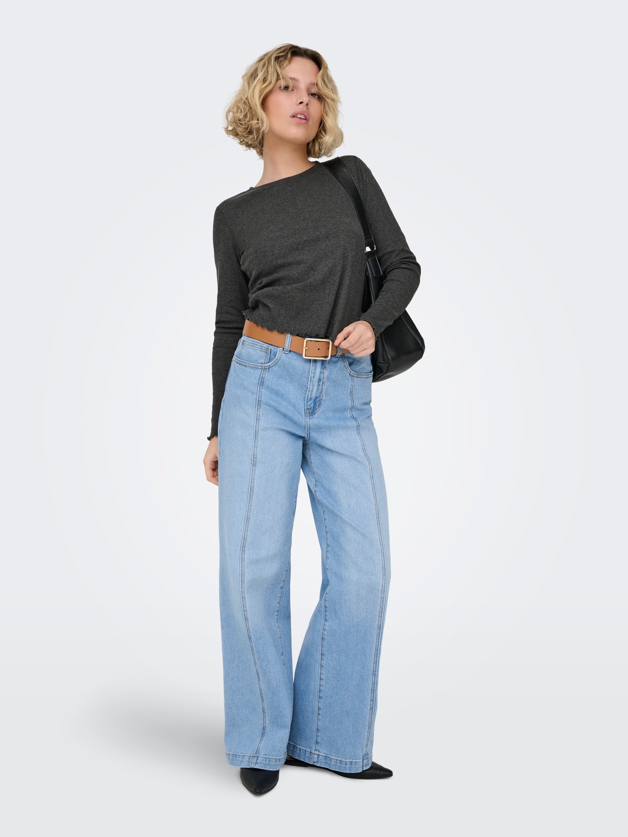 ONLY Tavapärane lõige Ümmargune kaelus Top -Dark Grey Melange - 15291987