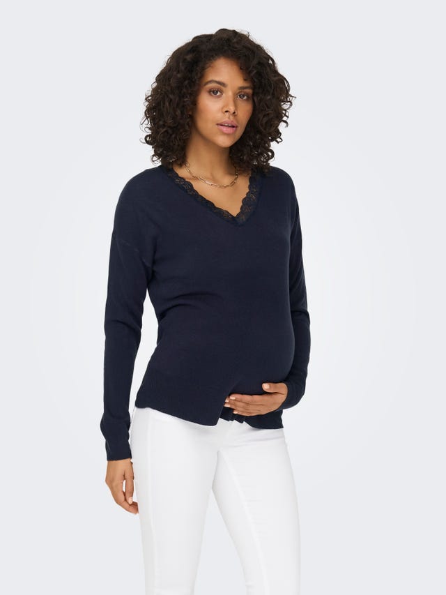 ONLY V-Neck Maternity Dropped shoulders Pullover - 15292037