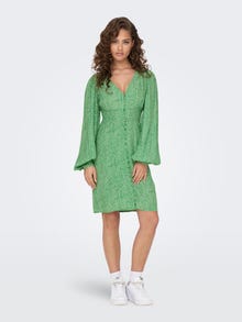 ONLY V-Neck Short Dress With Balloon Sleeves -Jelly Bean - 15292091