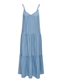 ONLY Locker geschnitten Rundhals Langes Kleid -Light Blue Denim - 15292146