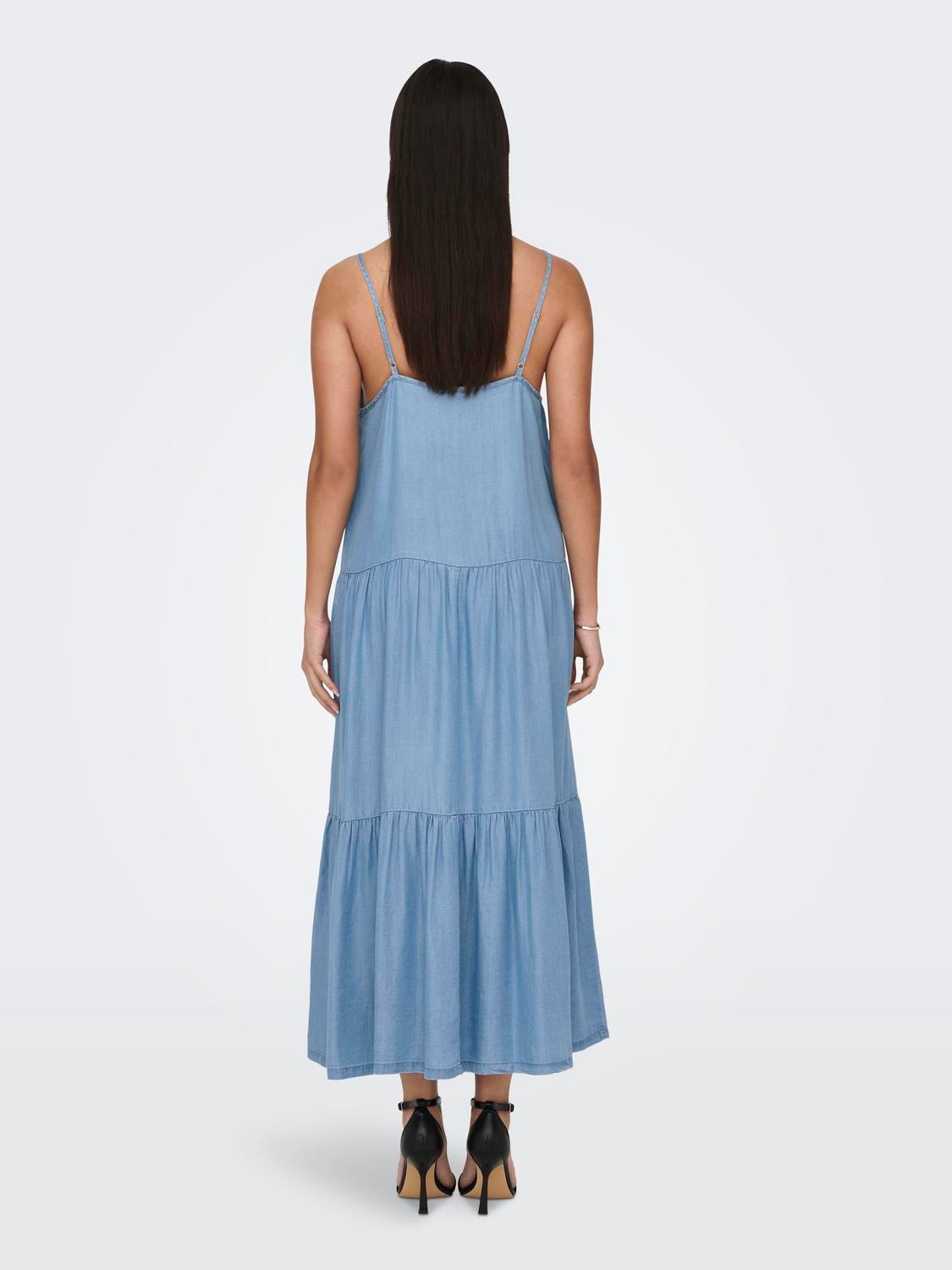 ONLY Maxi v-neck dress -Light Blue Denim - 15292146