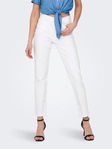 ONLY ONLEMILY STRETCH HIGH WAIST STRAIGHT ANKLE JEANS -White - 15292435