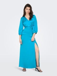ONLY Normal geschnitten V-Ausschnitt Langes Kleid -Cyan Blue - 15292597