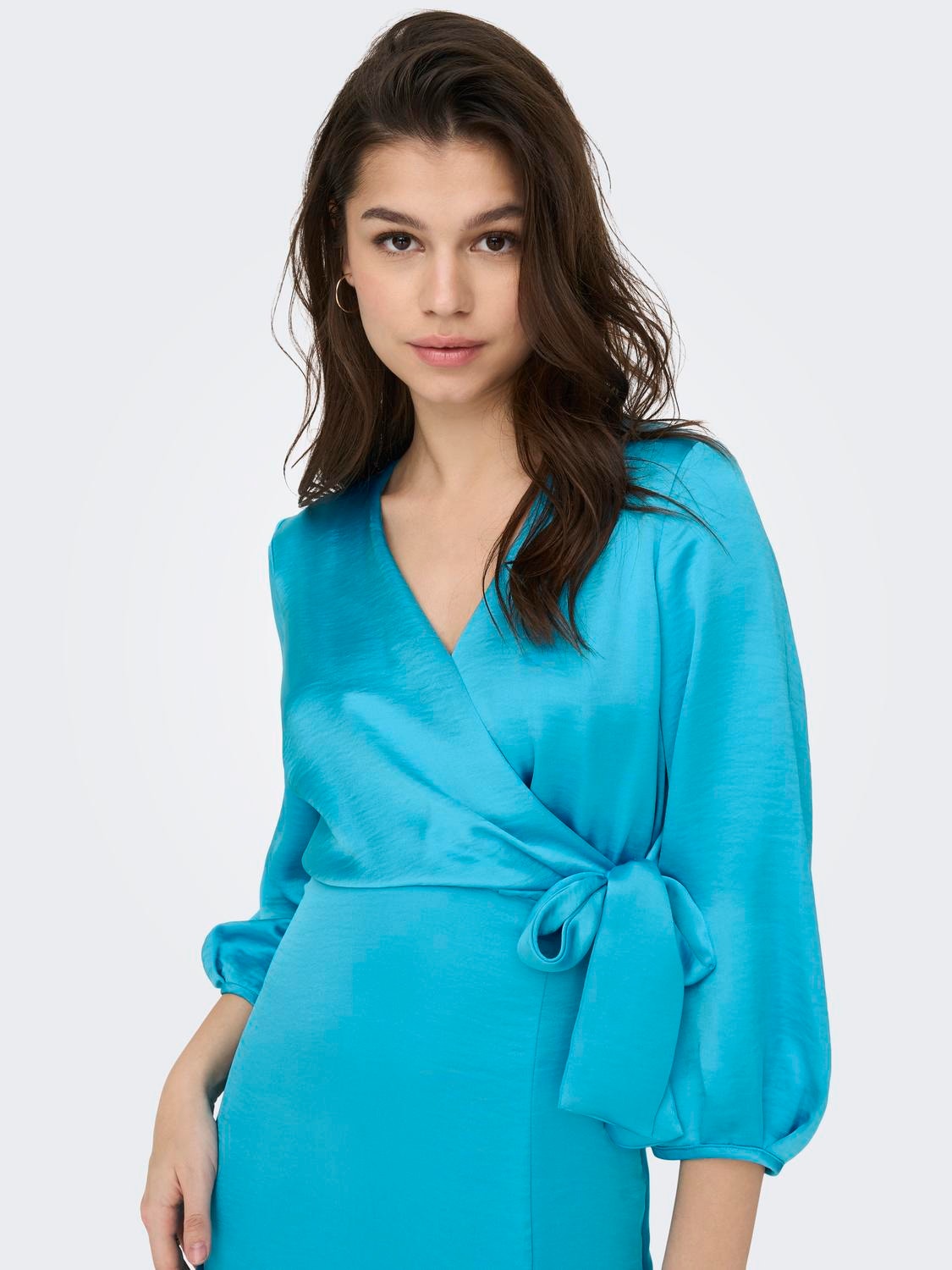 ONLY Normal geschnitten V-Ausschnitt Langes Kleid -Cyan Blue - 15292597