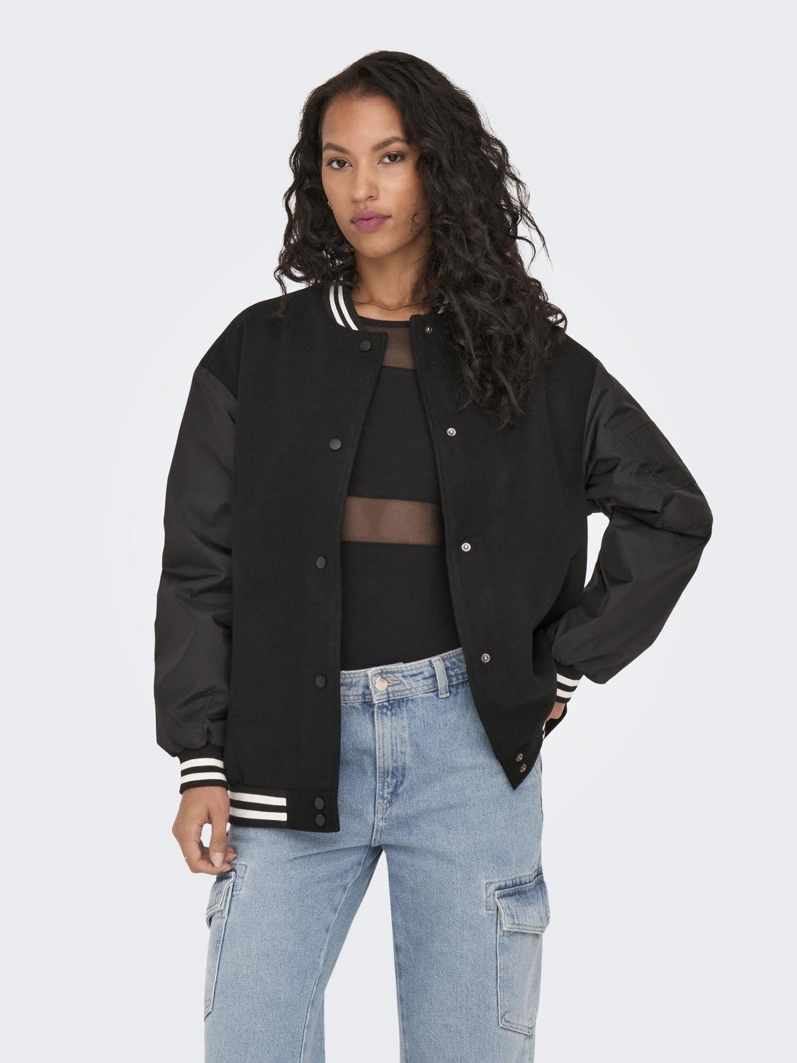 ONLY O-Neck Ribbed cuffs Otw Bomber -Black - 15292678