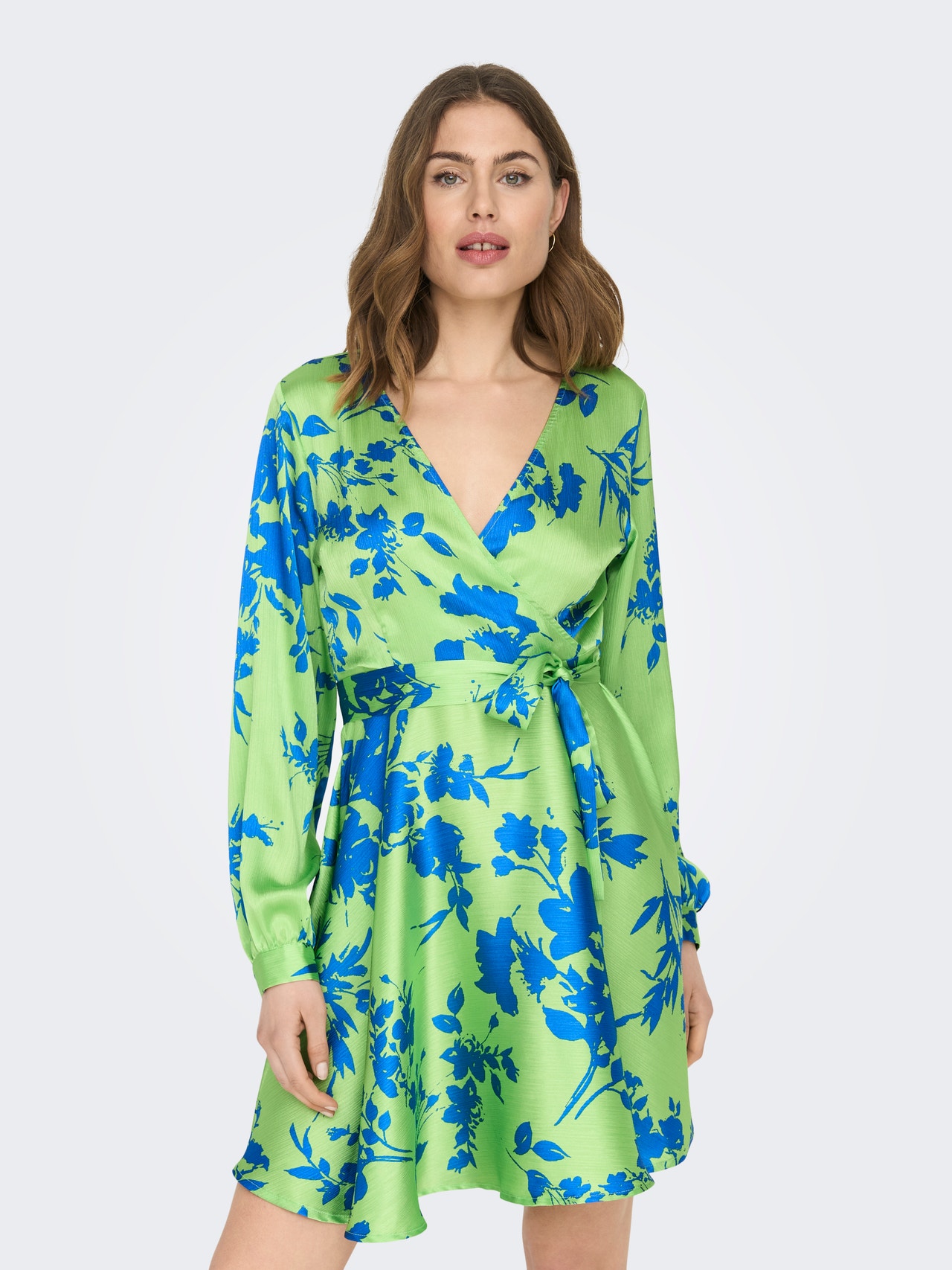 ONLY mini Long Sleeved Wrap Dress -Summer Green - 15292716