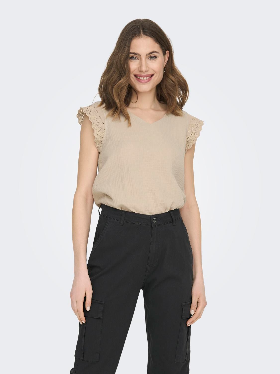 ONLY Structured V-Neck Top -Oxford Tan - 15292918