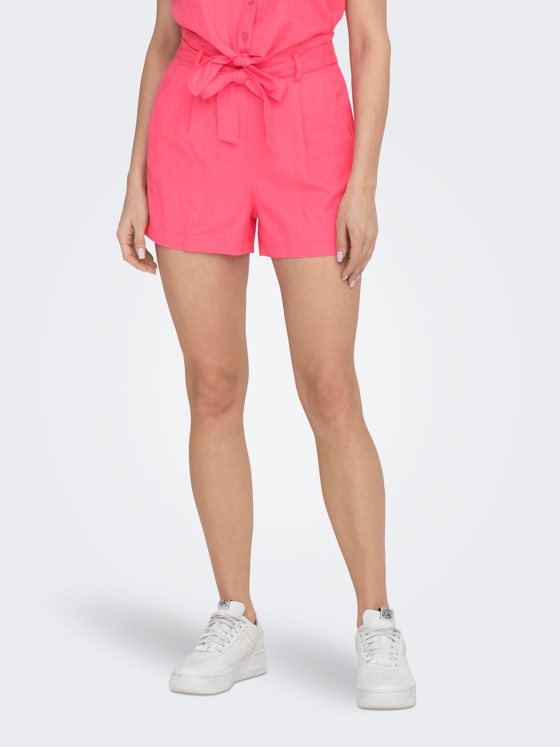 ONLY Linen shorts with high waist -Camellia Rose - 15292924