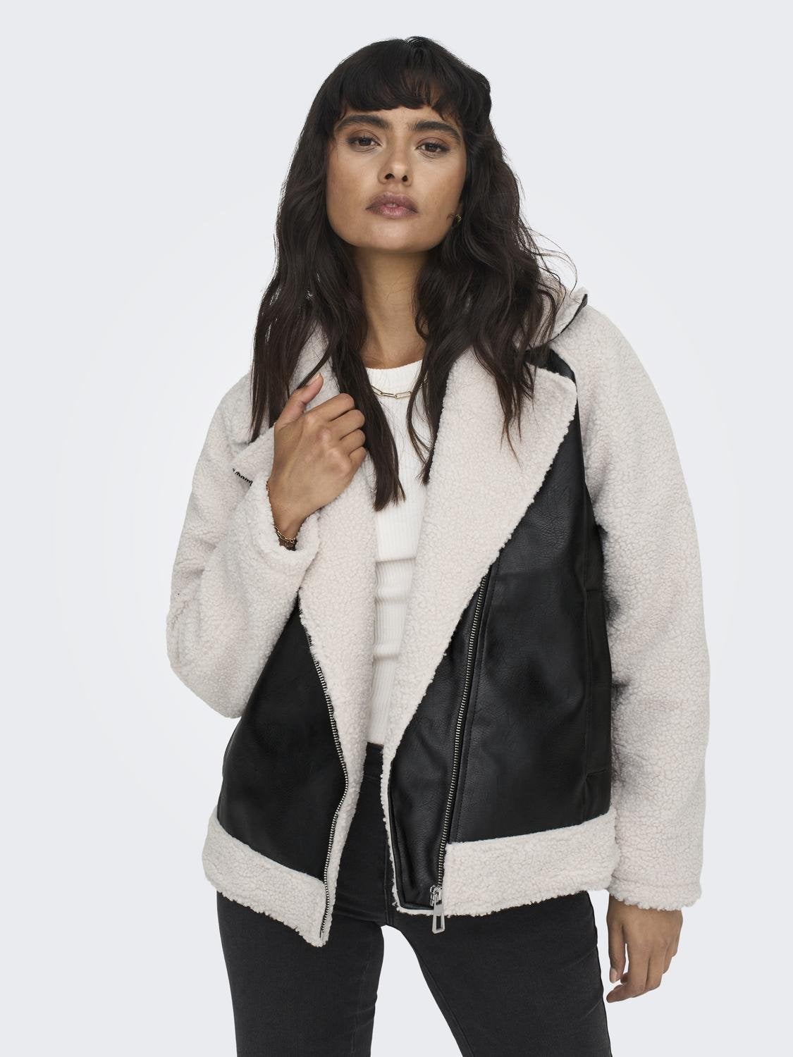 Only faux leather shearling on sale jacket