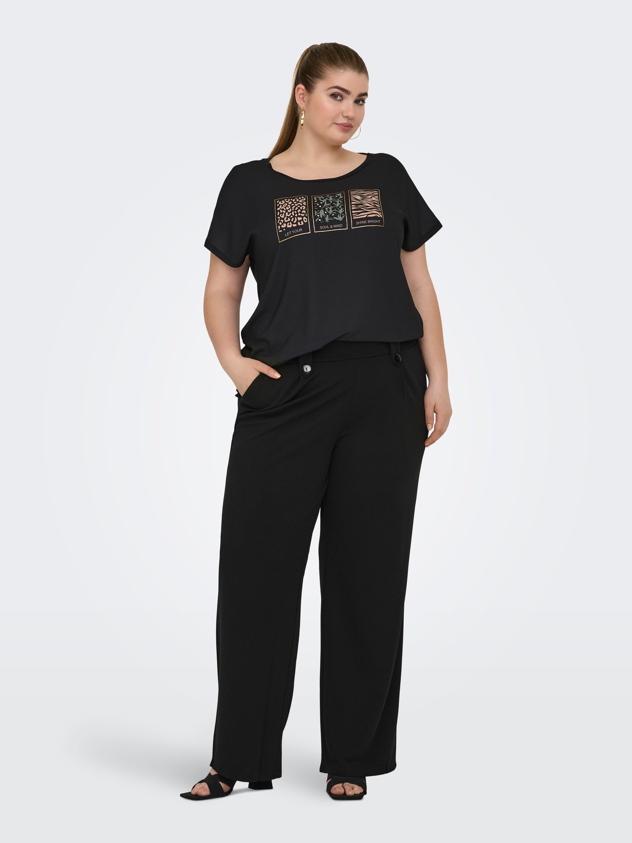 ONLY Curvy pull-up pants -Black - 15293196