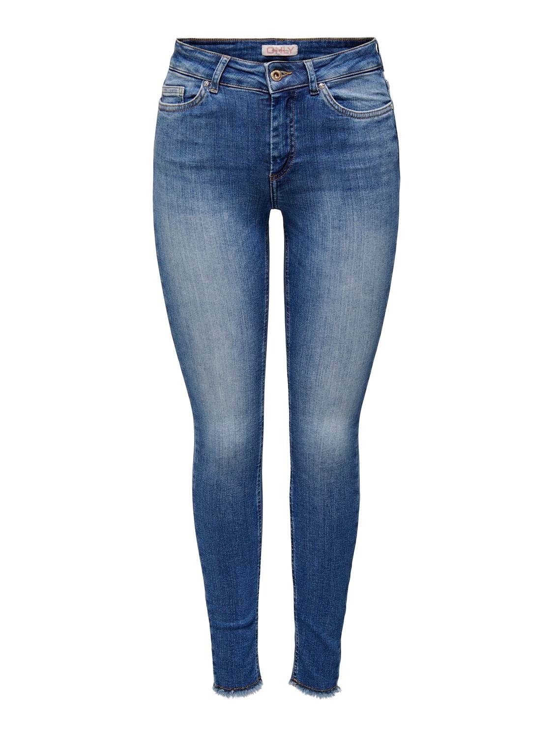 ONLY onlblush mid waist skinny ankle raw jeans -Medium Blue Denim - 15293282