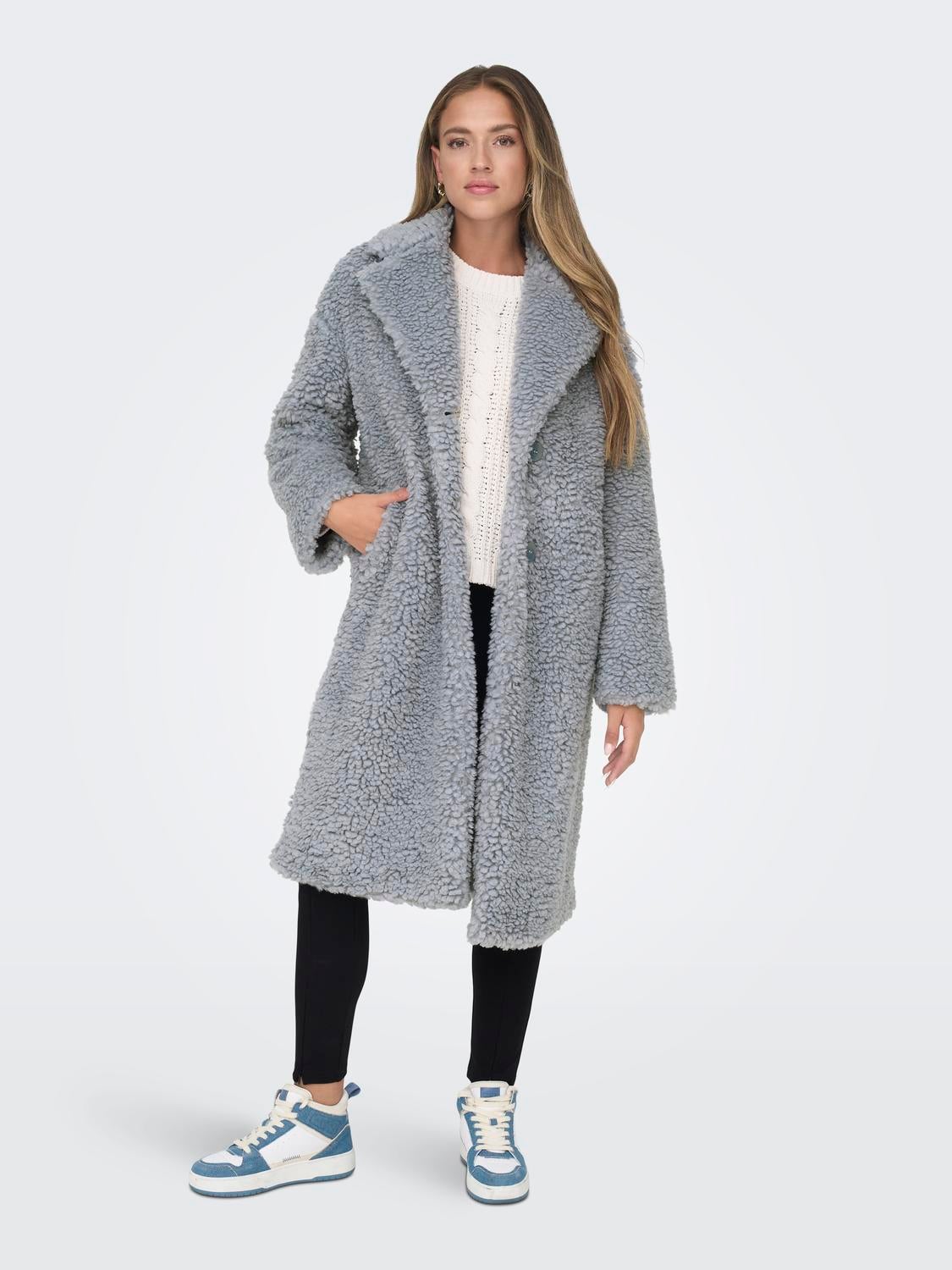 Long grey teddy coat hotsell