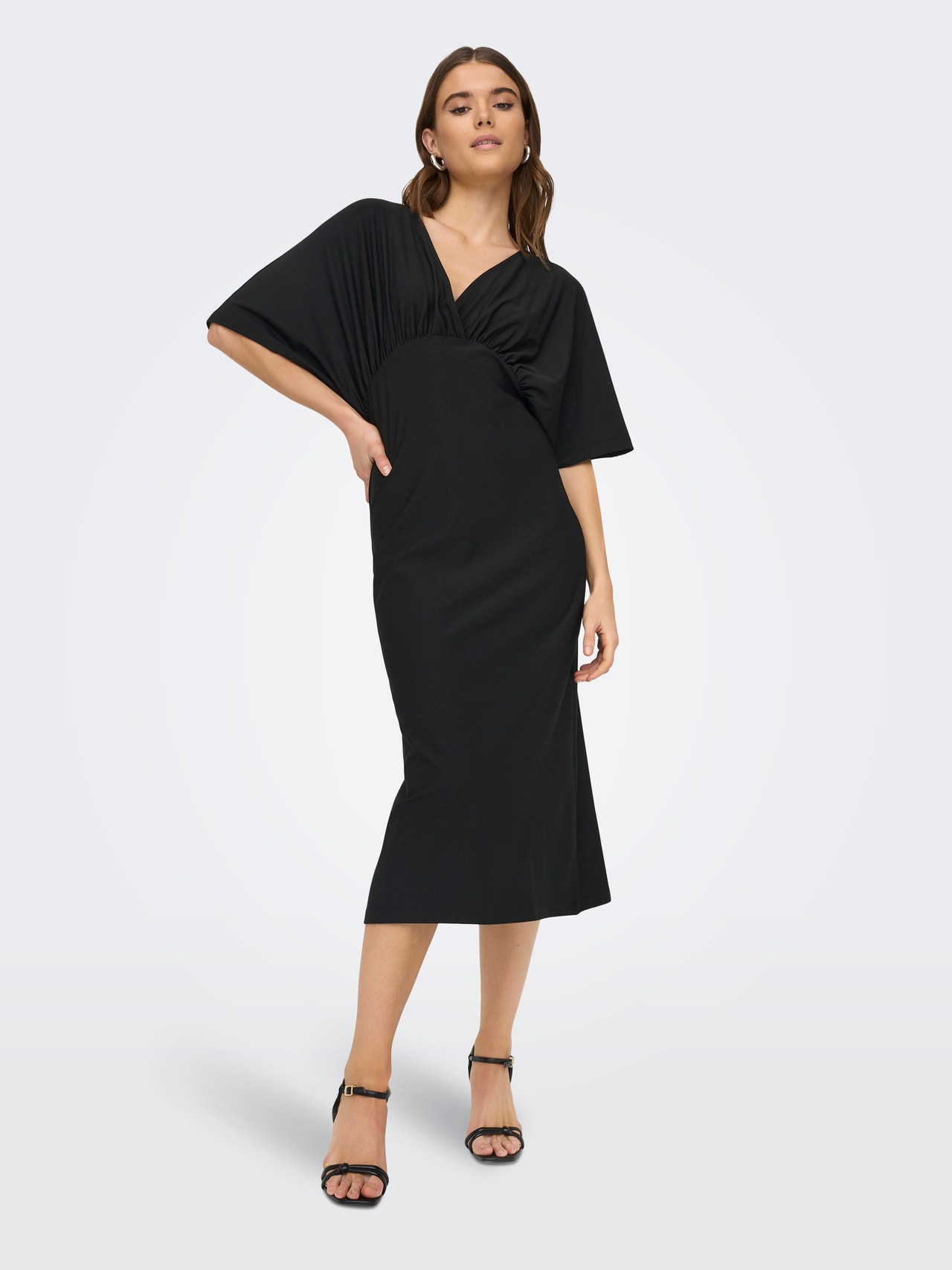 ONLY Normal geschnitten V-Ausschnitt Langes Kleid -Black - 15293441