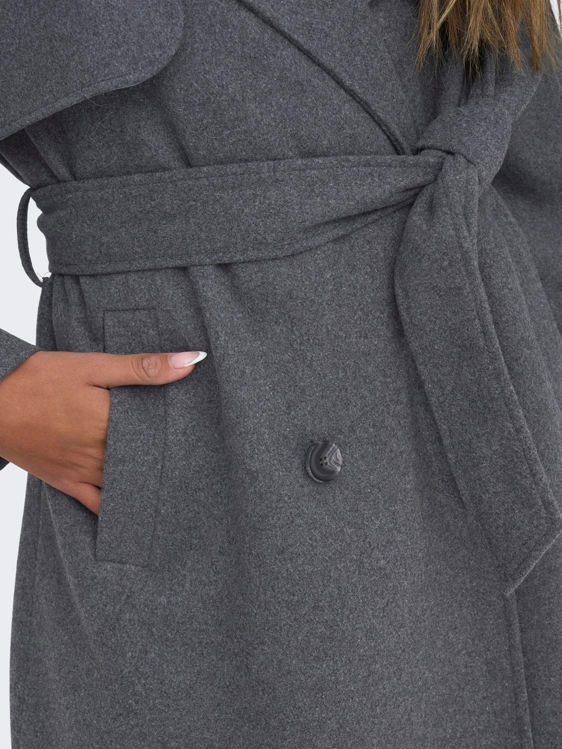 ONLY Reverse Buttoned cuffs Coat -Dark Grey Melange - 15293700