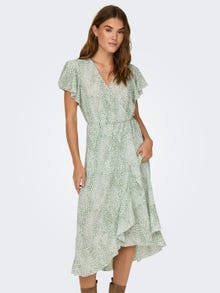 ONLY Printed Wrap midi dress -Basil - 15293978