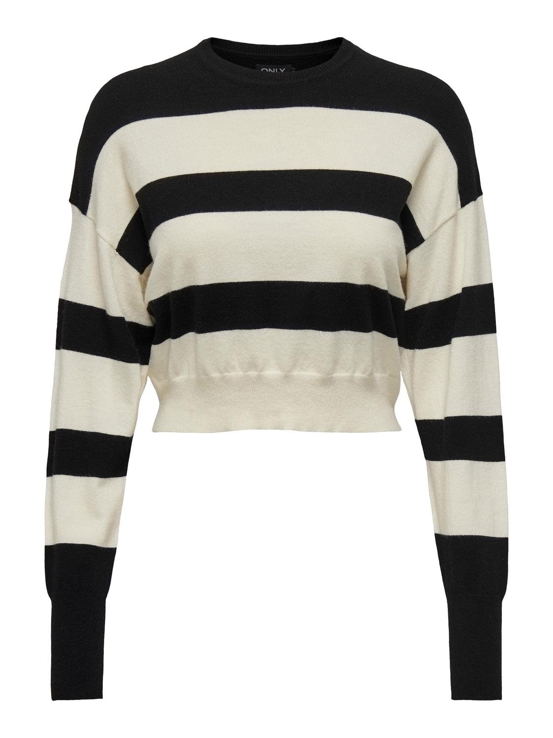 ONLY cropped o-neck knitted pullover -Black - 15294130