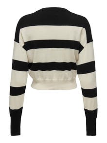 ONLY cropped o-neck shirt with stripes -Black - 15294130
