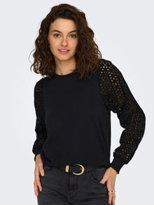 ONLY Sweatshirt med broderede ærmer -Black - 15294283