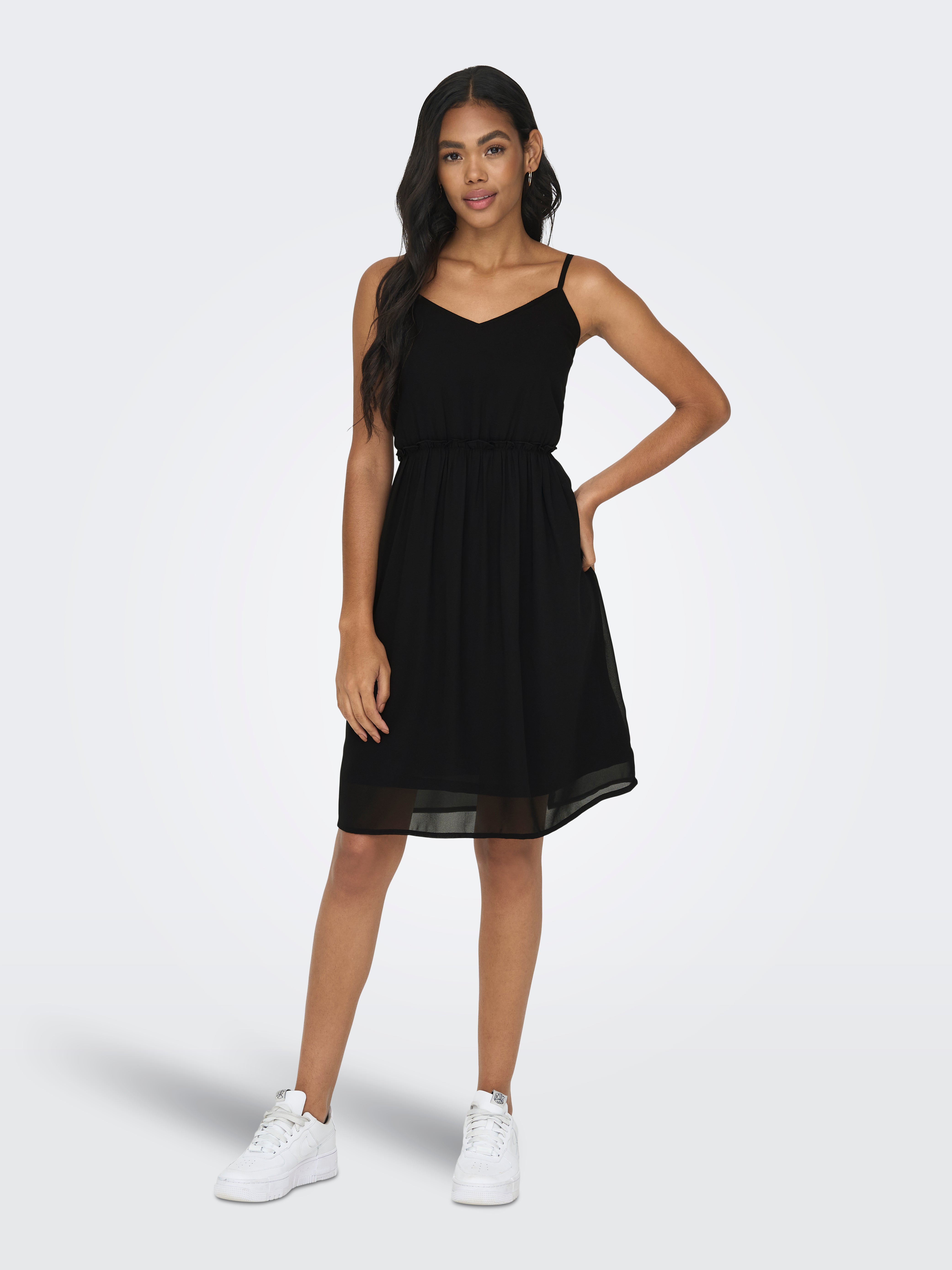 Black spaghetti best sale strap skater dress