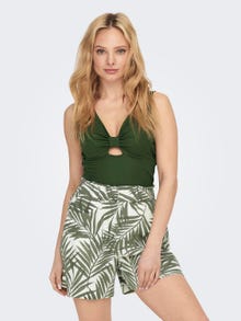 ONLY Top Cropped Fit Scollo a V -Rifle Green - 15294427