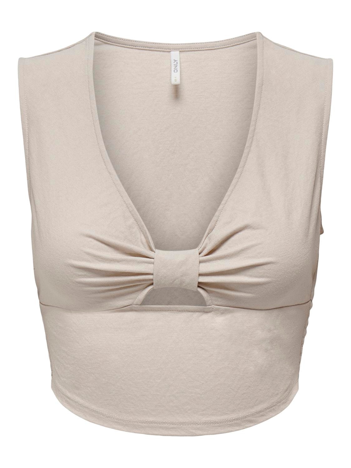 ONLY Cropped v-neck top -Pumice Stone - 15294427