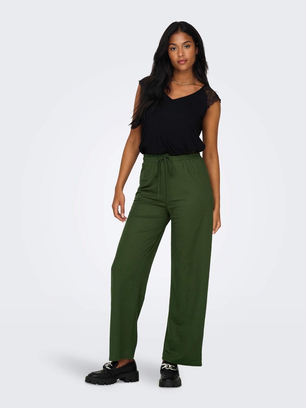 ONLY Classic trousers with strings -Rifle Green - 15294429