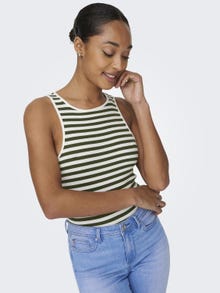 ONLY O-neck top with stripe detail -Rifle Green - 15294448