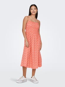 ONLY Square neck dress with smock -Living Coral - 15294476