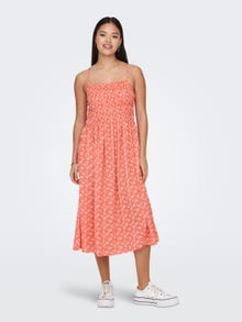 ONLY Square neck dress with smock -Living Coral - 15294476