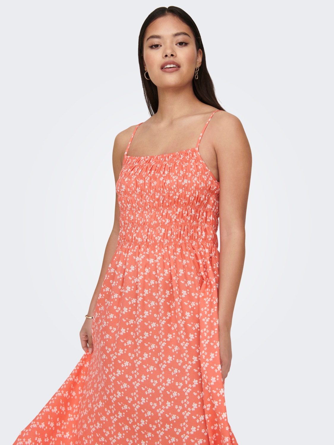 ONLY Regular Fit V-hals Lang kjole -Living Coral - 15294476