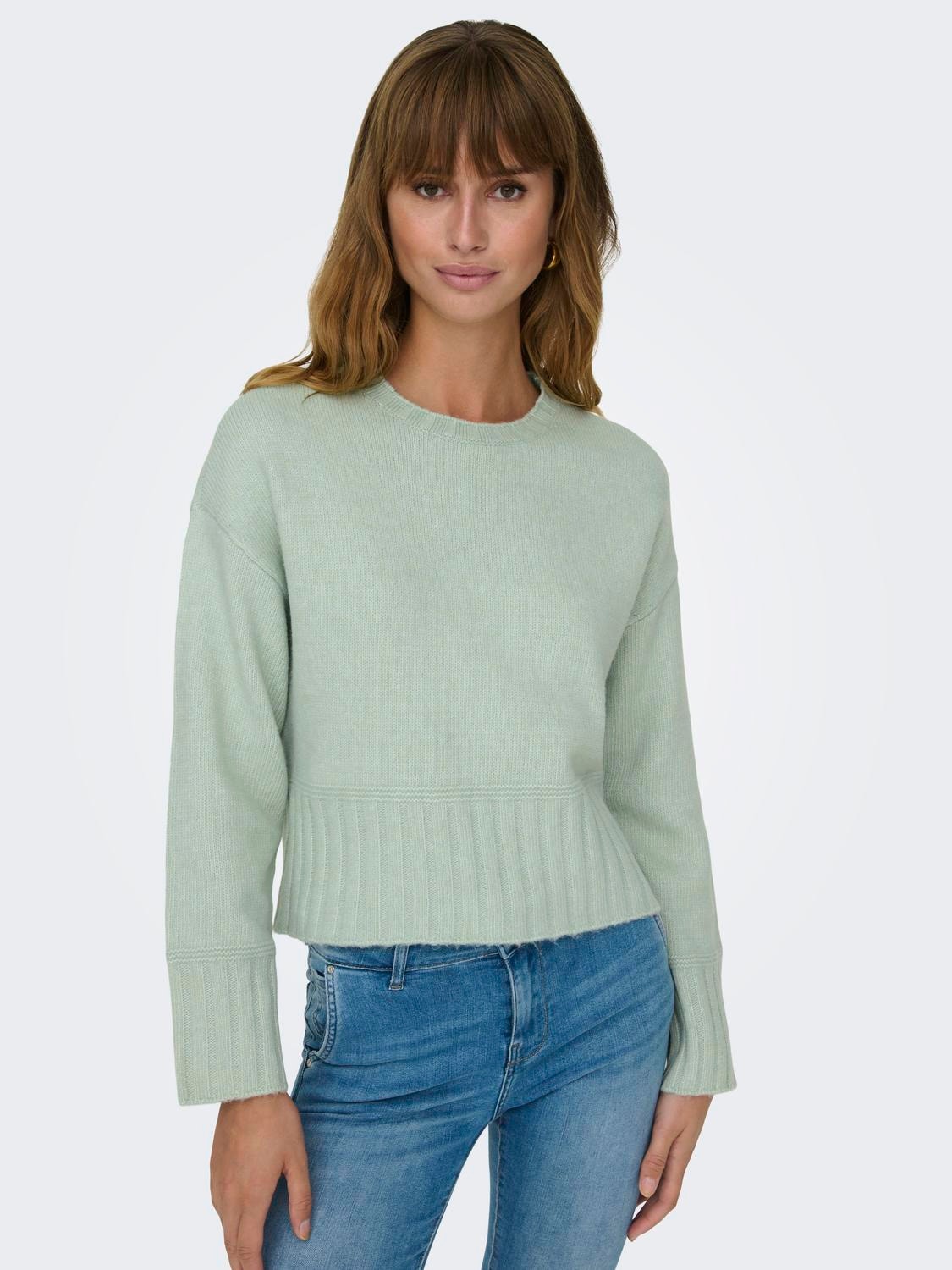 ONLY O-neck knitted pullover -Harbor Gray - 15294484