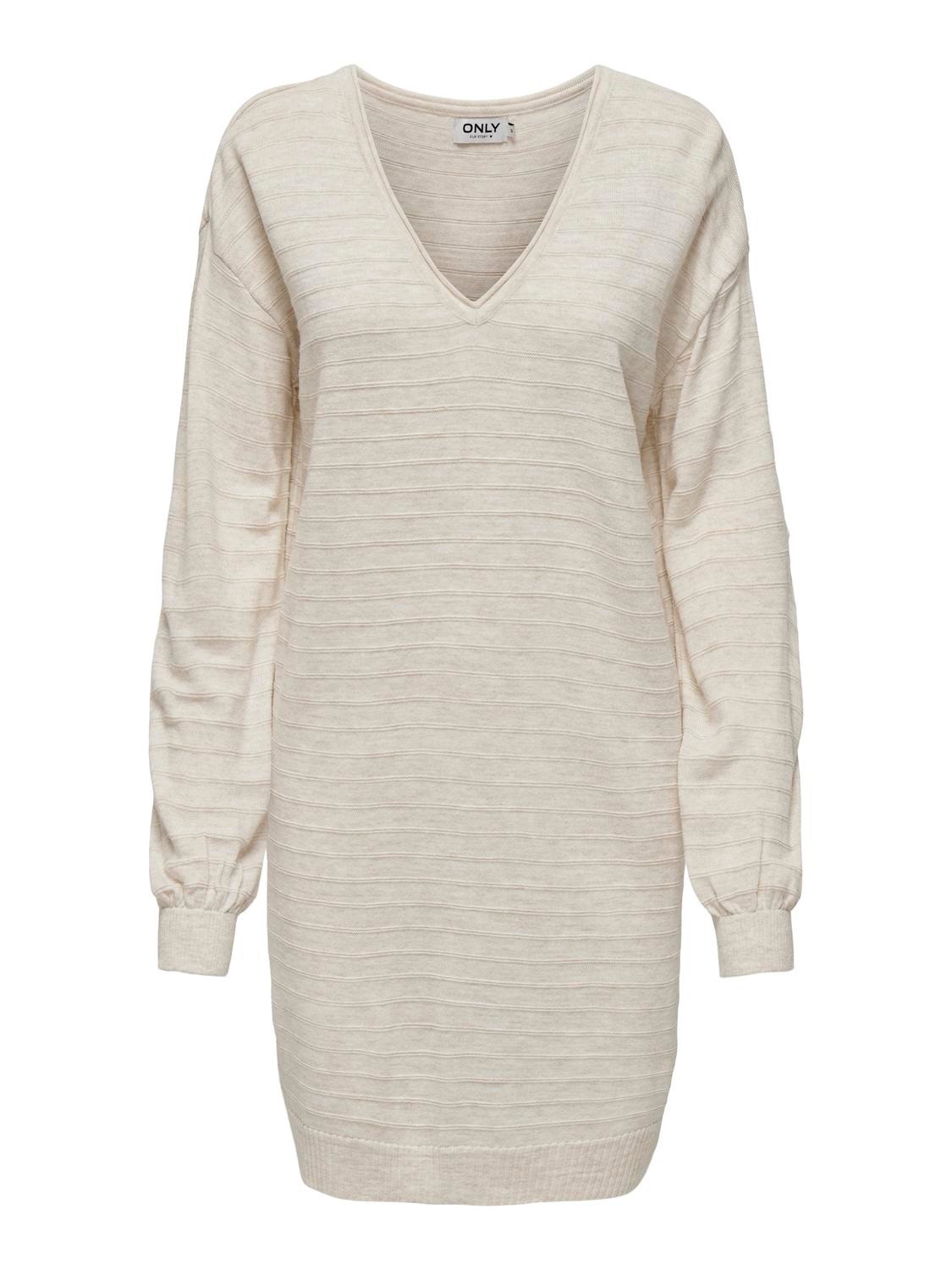ONLY mini V-neck knitted dress -Pumice Stone - 15294523