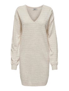 ONLY mini V-neck knitted dress -Pumice Stone - 15294523