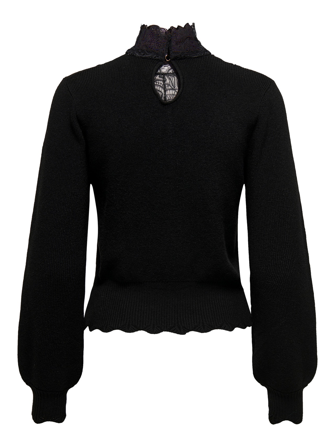ONLY V-neck knitted pullover with lace  -Black - 15294584
