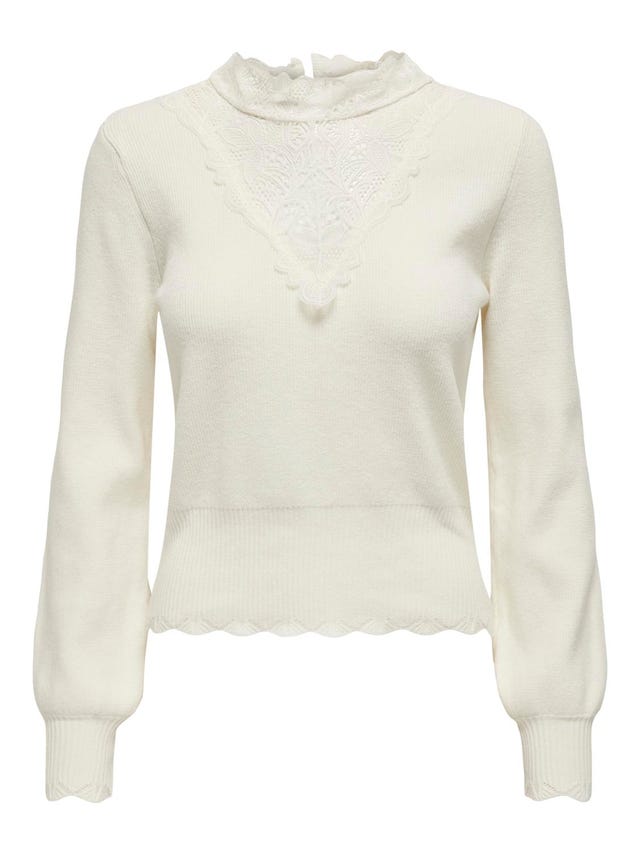 ONLY V-neck knitted pullover with lace  - 15294584