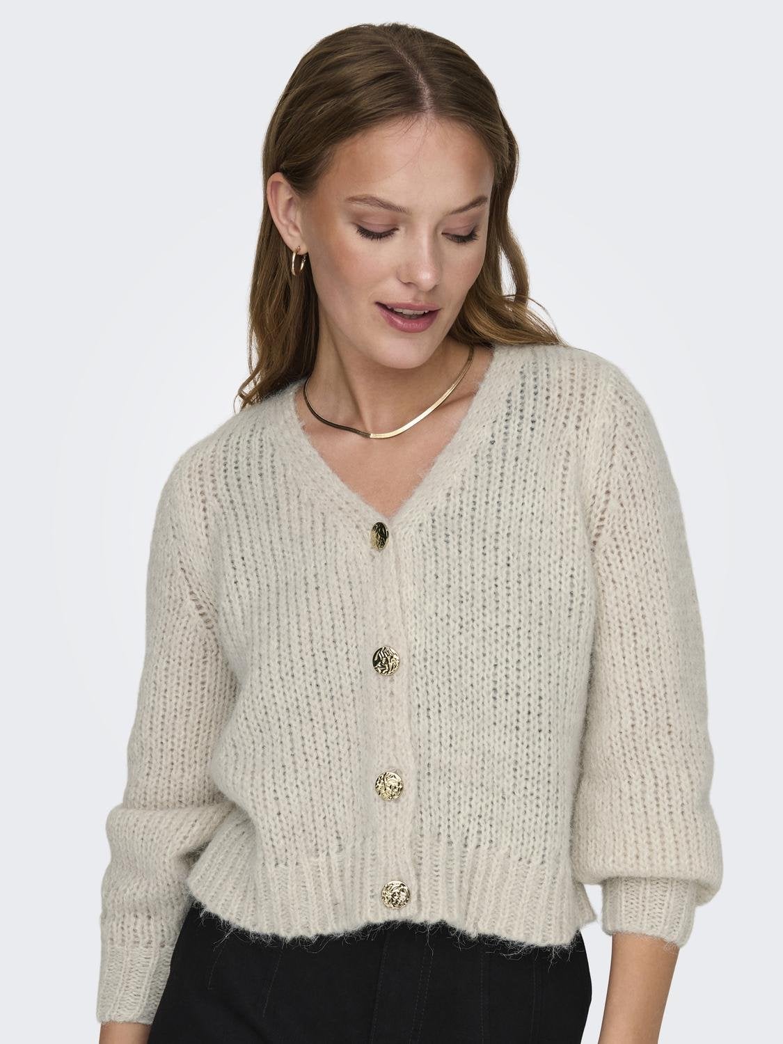 V neck outlet knit cardigan