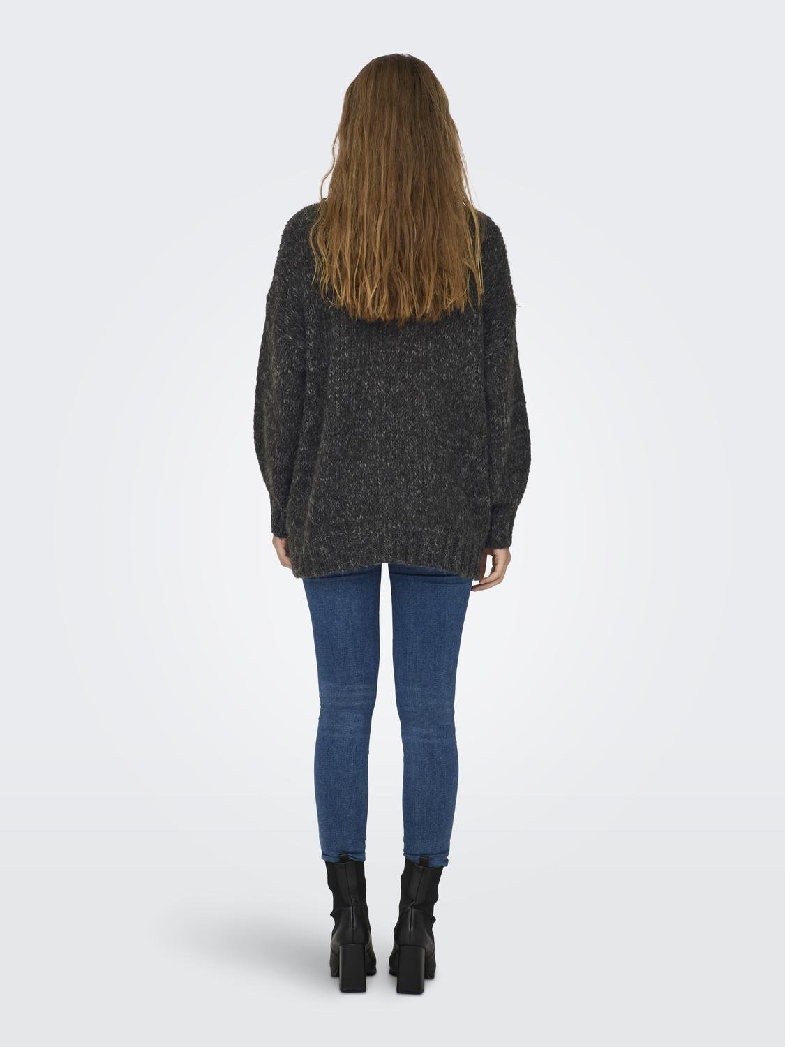ONLY O-neck long knitted pullover -Dark Grey Melange - 15294657
