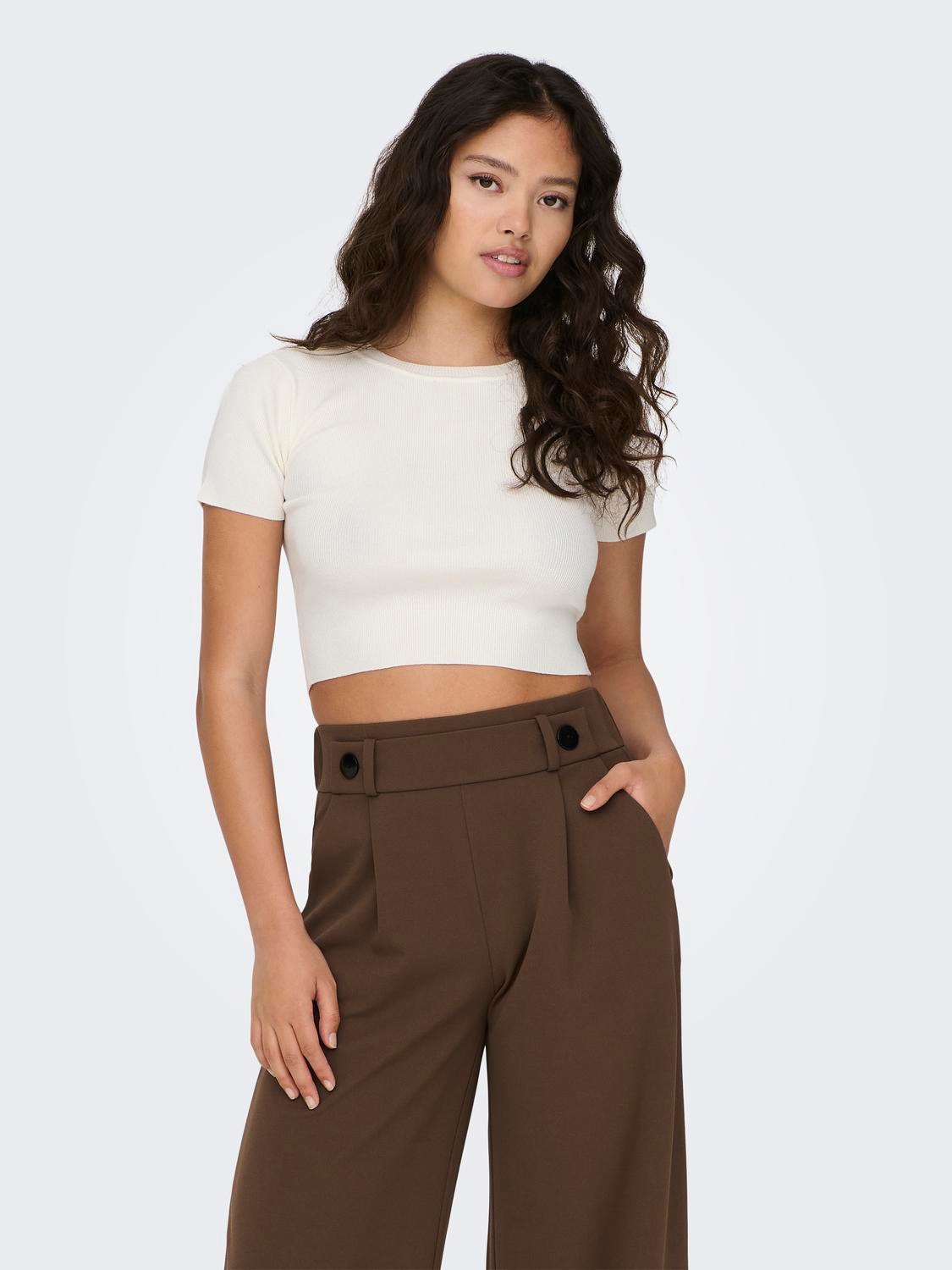ONLY Cropped knit top -Cloud Dancer - 15294790