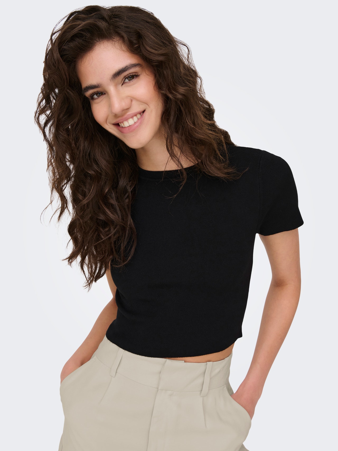 ONLY Cropped knit top -Black - 15294790