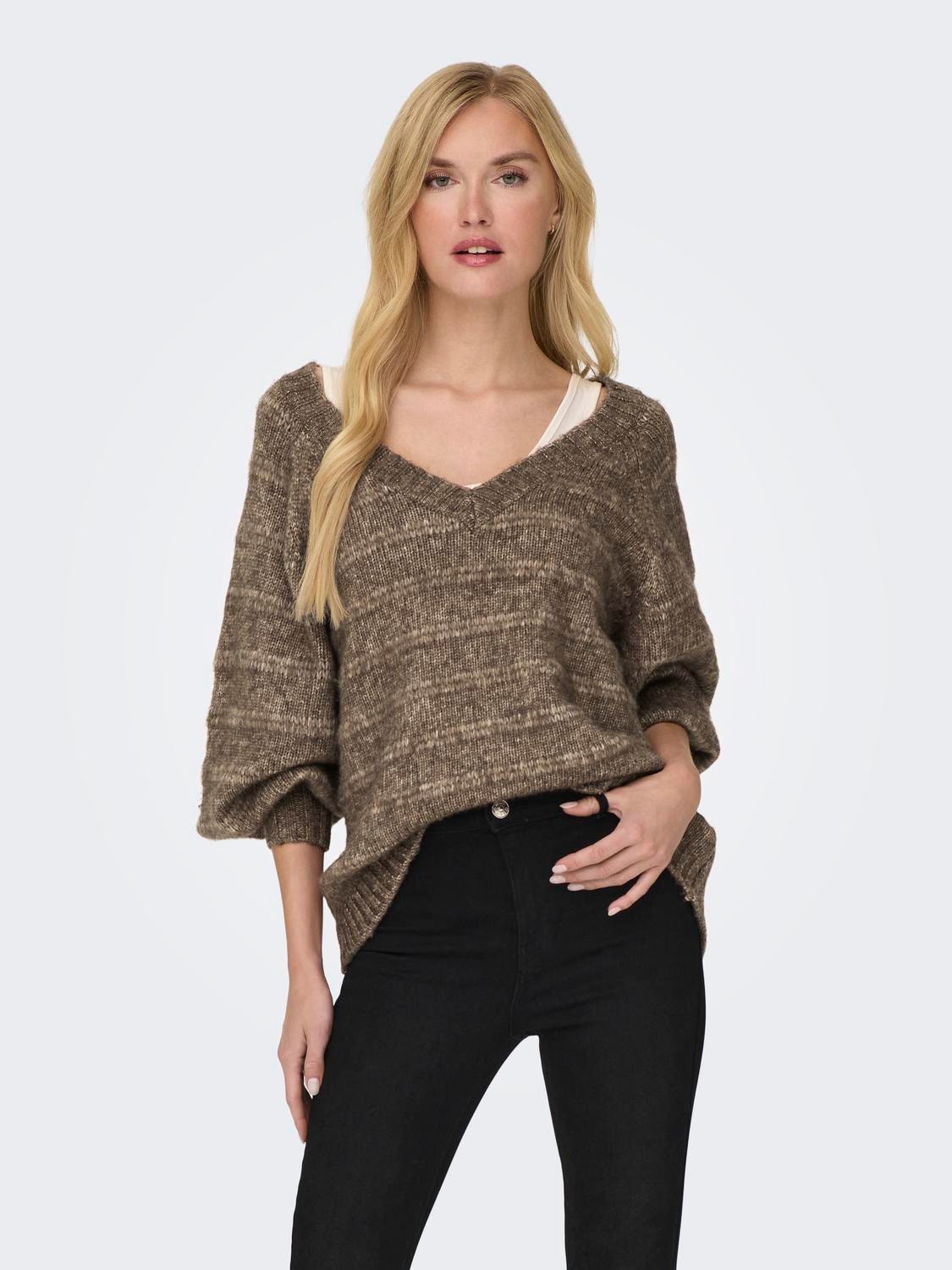 ONLY V-Ausschnitt Pullover -Toasted Coconut - 15294806