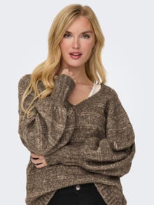 ONLY V-neck knitted pullover -Toasted Coconut - 15294806