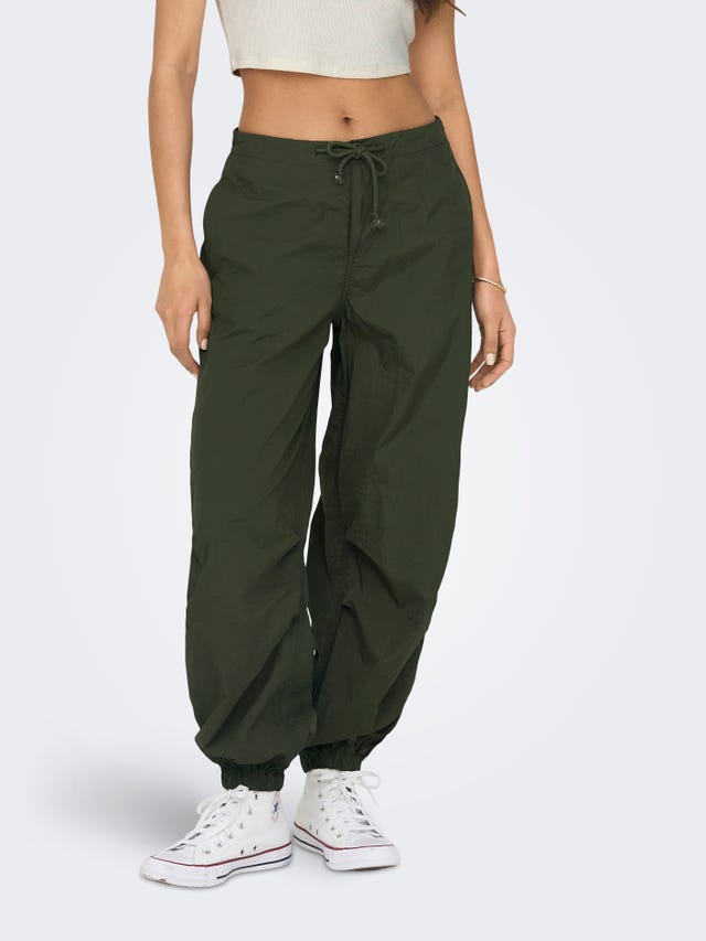 Women High Waisted Leaf Printed Loose Cargo Pants S-L - 4L38XC661